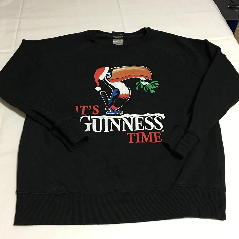 Guinness Sweatshirt Mens Large Black Christmas Toucan Mistletoe Graphic